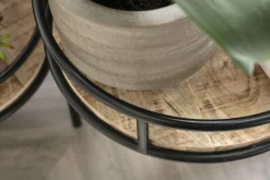 Miliboo Bibliothèque Et Étagère|Bibliothèque Et Étagère-Support de plantes modulable en bois manguier massif et métal noir L50 cm THREE