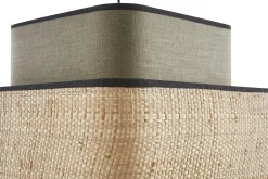 Miliboo Suspension|Suspension-Suspension cube en tissu lin vert kaki et rabane naturelle L35 cm TERA