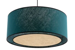 Miliboo Suspension|Suspension-Suspension cylindrique en lin bleu paon et rabane naturelle D50 cm TRAVES