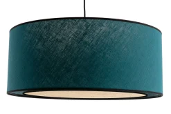 Miliboo Suspension|Suspension-Suspension cylindrique en lin bleu paon et rabane naturelle D50 cm TRAVES