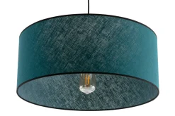 Miliboo Suspension|Suspension-Suspension cylindrique en lin bleu paon et rabane naturelle D50 cm TRAVES