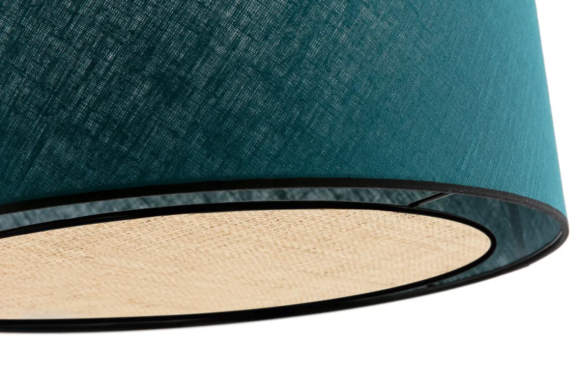 Miliboo Suspension|Suspension-Suspension cylindrique en lin bleu paon et rabane naturelle D50 cm TRAVES