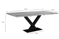 Miliboo Table À Manger Fixe-Table à manger rectangulaire industrielle en bois massif et métal noir L200 cm VALLEY