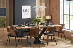 Miliboo Table À Manger Fixe-Table à manger rectangulaire industrielle en bois massif et métal noir L200 cm VALLEY