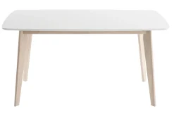 Miliboo Table À Manger Fixe-Table à manger scandinave blanc et bois clair rectangulaire L150 cm LEENA