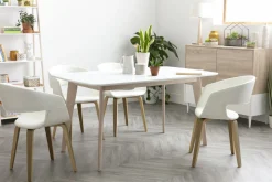 Miliboo Table À Manger Fixe-Table à manger scandinave blanc et bois clair rectangulaire L150 cm LEENA