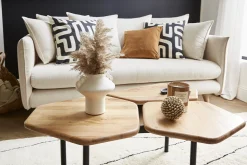 Miliboo Table Basse-Table basse 3 plateaux bois massif et métal noir L95 cm SUZANE