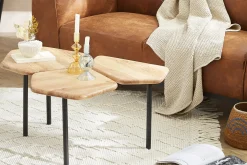 Miliboo Table Basse-Table basse 3 plateaux bois massif et métal noir L95 cm SUZANE