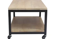 Miliboo Table Basse-Table basse à roulettes industrielle bois manguier massif et métal noir L90 cm FACTORY