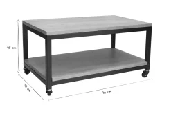 Miliboo Table Basse-Table basse à roulettes industrielle bois manguier massif et métal noir L90 cm FACTORY