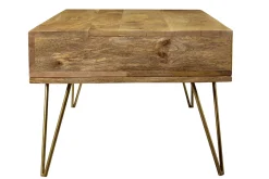 Miliboo Table Basse-Table basse 2 tiroirs gravée bois manguier massif et métal doré L120 cm LINIUM