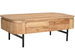 Miliboo Table Basse-Table basse avec rangements en bois massif et métal noir 4 tiroirs L115 cm NAPOLI