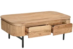 Miliboo Table Basse-Table basse avec rangements en bois massif et métal noir 4 tiroirs L115 cm NAPOLI