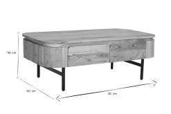 Miliboo Table Basse-Table basse avec rangements en bois massif et métal noir 4 tiroirs L115 cm NAPOLI