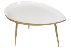 Miliboo Table Basse-Table basse design en acier laqué blanc et doré L80 cm DROP