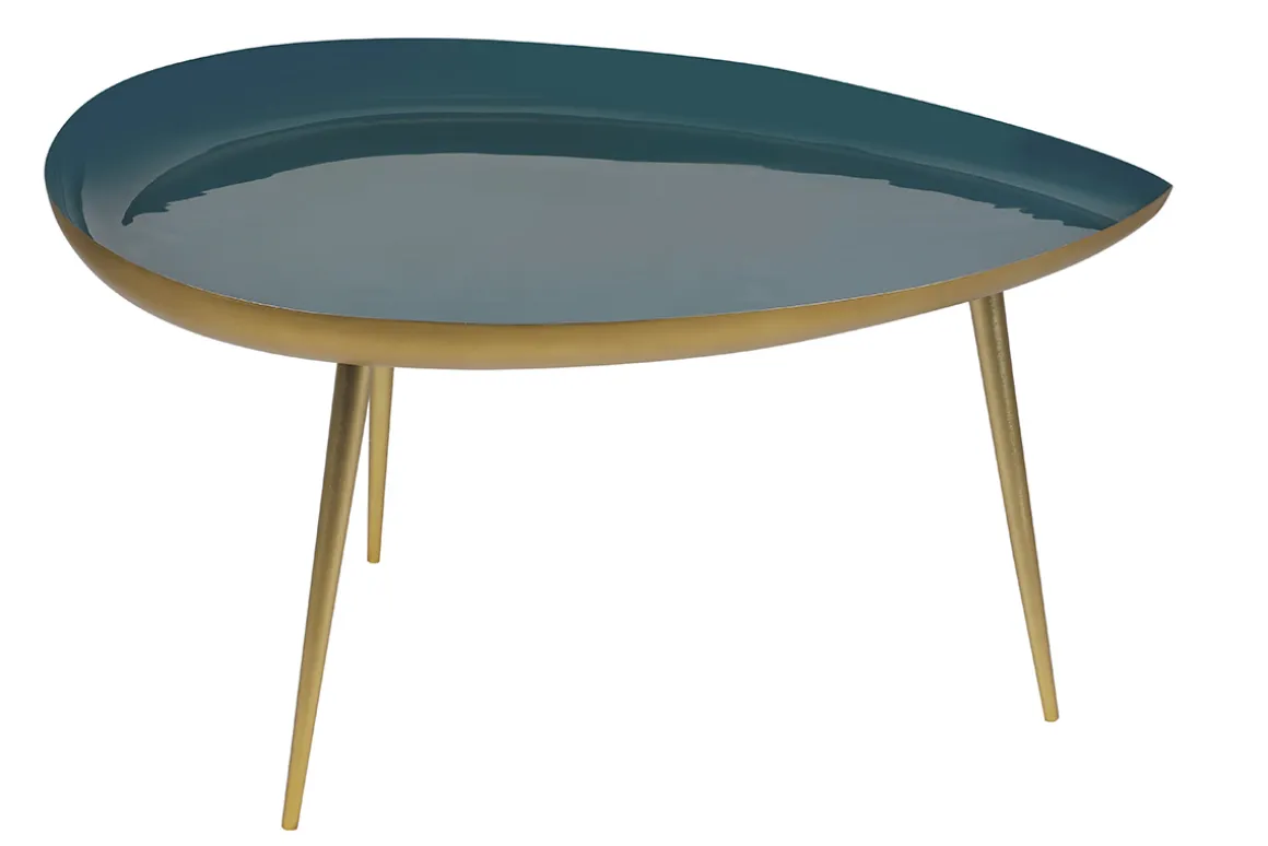 Miliboo Table Basse-Table basse design en acier laqué bleu canard et doré L80 cm DROP