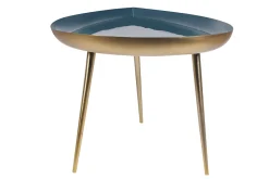 Miliboo Table Basse-Table basse design en acier laqué bleu canard et doré L80 cm DROP