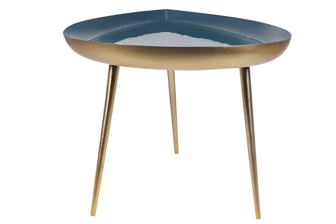 Miliboo Table Basse-Table basse design en acier laqué bleu canard et doré L80 cm DROP