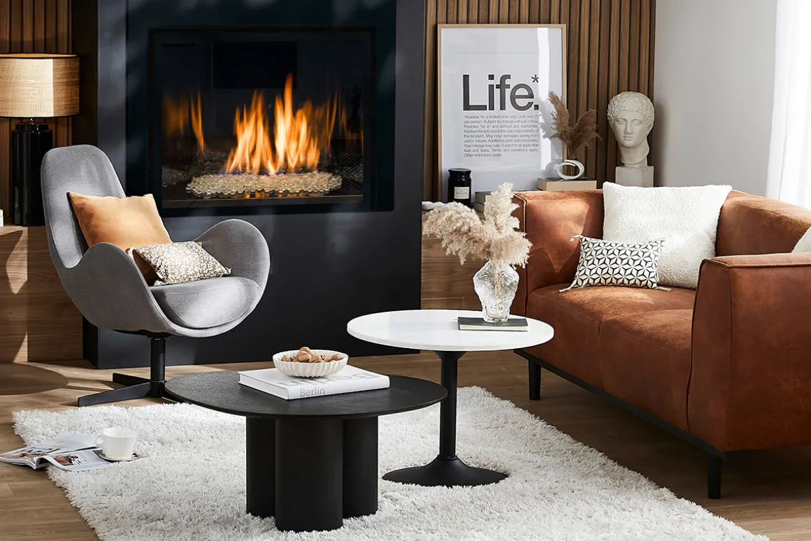 Miliboo Table Basse-Table basse en marbre et métal noir D60 cm COPEN