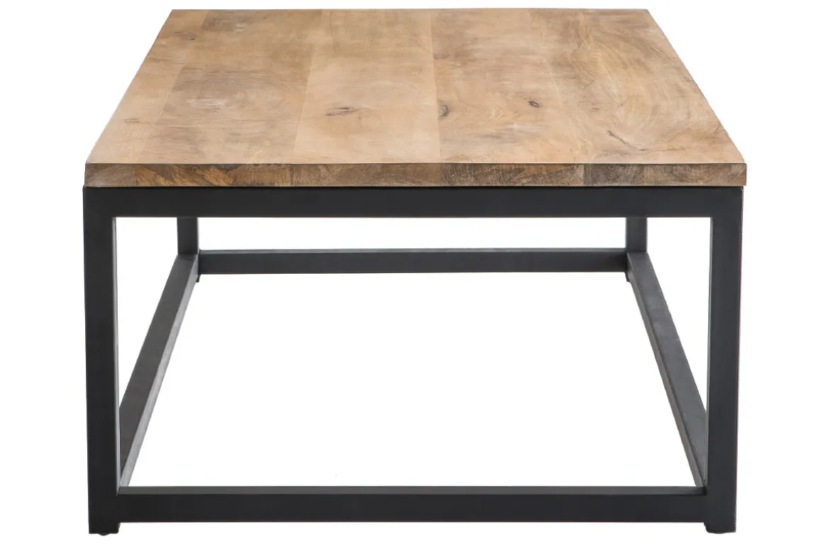 Miliboo Table Basse-Table basse rectangulaire bois clair manguier massif et métal noir L120 cm FACTORY
