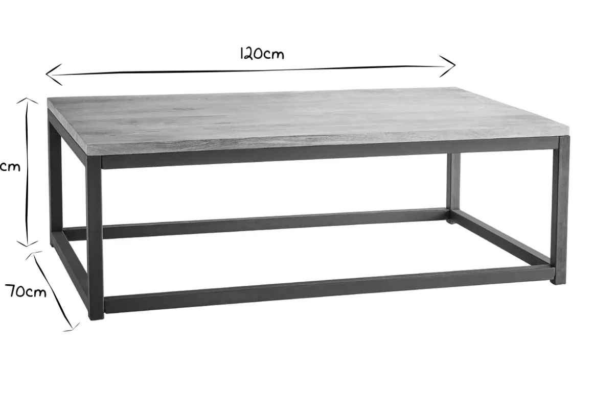Miliboo Table Basse-Table basse rectangulaire bois clair manguier massif et métal noir L120 cm FACTORY