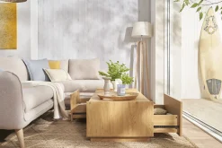 Miliboo Table Basse-Table basse rectangulaire avec rangements 2 tiroirs finition bois clair chêne L120 cm MADERO