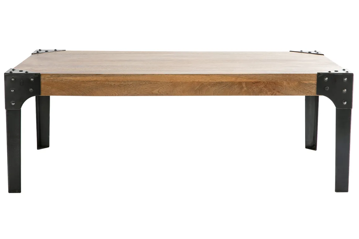 Miliboo Table Basse-Table basse rectangulaire industrielle bois manguier massif et métal noir L100 cm MADISON