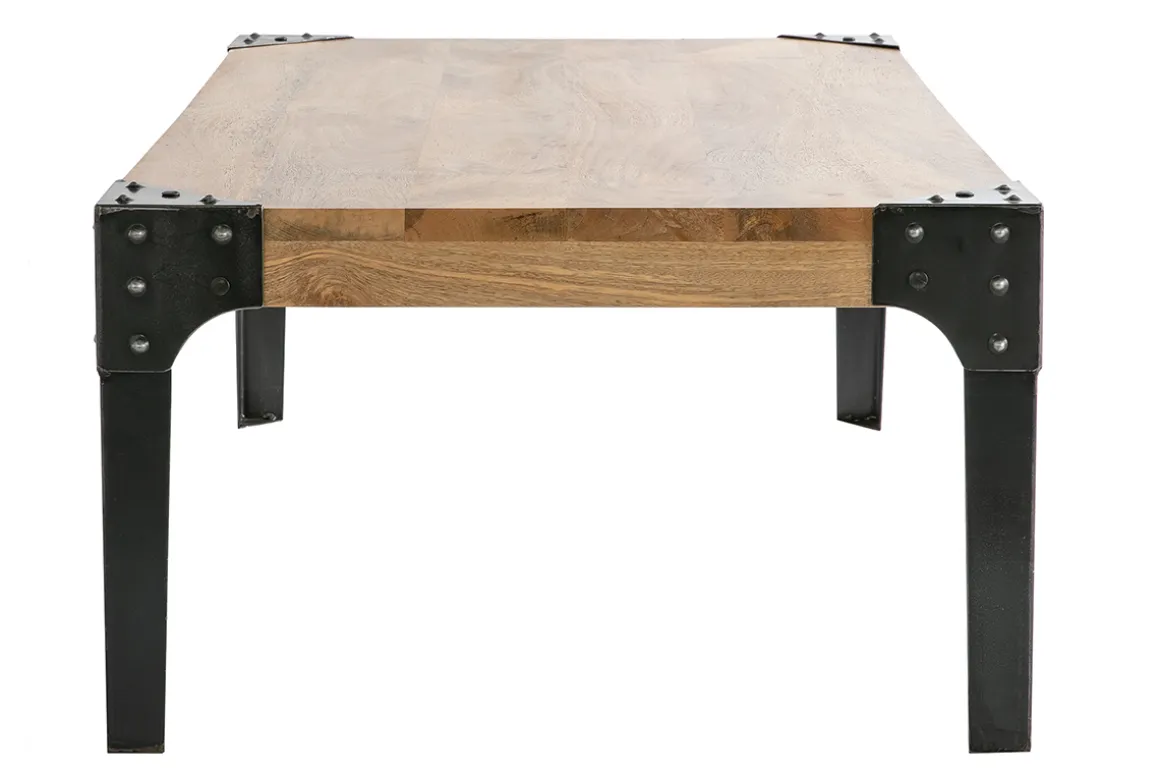 Miliboo Table Basse-Table basse rectangulaire industrielle bois manguier massif et métal noir L100 cm MADISON