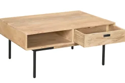 Miliboo Table Basse-Table basse rectangulaire avec rangements 2 tiroirs en bois manguier massif et métal noir L100 cm JUDE