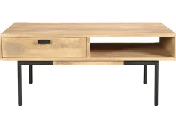 Miliboo Table Basse-Table basse rectangulaire avec rangements 2 tiroirs en bois manguier massif et métal noir L100 cm JUDE