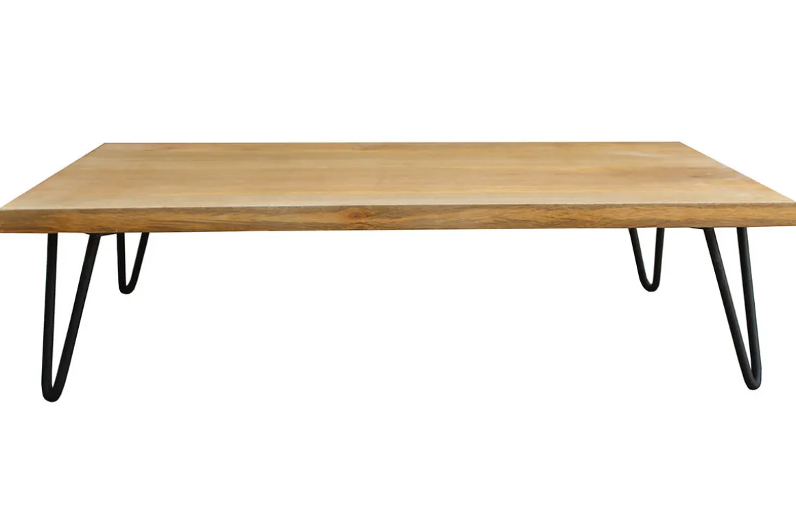 Miliboo Table Basse-Table basse rectangulaire bois manguier massif et métal noir L117 cm VIBES