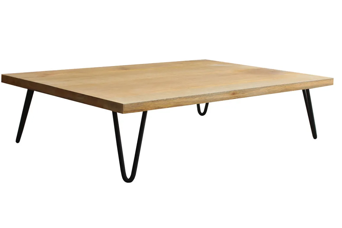 Miliboo Table Basse-Table basse rectangulaire bois manguier massif et métal noir L117 cm VIBES