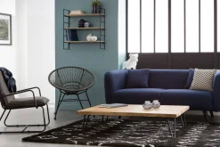 Miliboo Table Basse-Table basse rectangulaire bois manguier massif et métal noir L117 cm VIBES