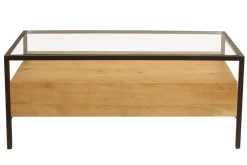 Miliboo Table Basse-Table basse rectangulaire avec rangements en bois manguier massif, verre et métal noir L100 cm SITA