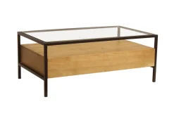 Miliboo Table Basse-Table basse rectangulaire avec rangements en bois manguier massif, verre et métal noir L100 cm SITA