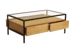 Miliboo Table Basse-Table basse rectangulaire avec rangements en bois manguier massif, verre et métal noir L100 cm SITA