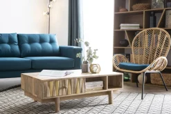 Miliboo Table Basse-Table basse rectangulaire avec rangements bois manguier massif gravé et détails dorés L100 cm ZAIKA