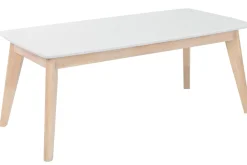 Miliboo Table Basse-Table basse rectangulaire scandinave blanc et bois clair massif L105 cm LEENA