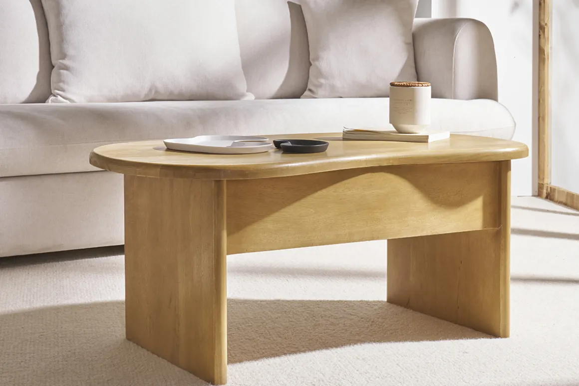 Miliboo Table Basse-Table basse relevable design haricot avec rangement en bois manguier massif L95 cm KOKOA