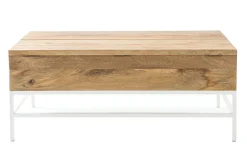 Miliboo Table Basse-Table basse relevable rectangulaire bois manguier massif et métal blanc L110 cm BOHO