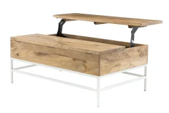 Miliboo Table Basse-Table basse relevable rectangulaire bois manguier massif et métal blanc L110 cm BOHO