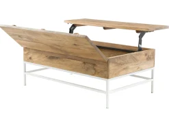 Miliboo Table Basse-Table basse relevable rectangulaire bois manguier massif et métal blanc L110 cm BOHO