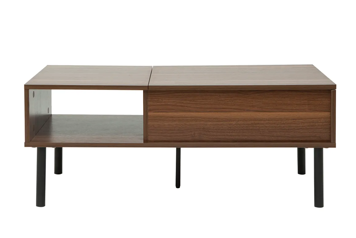 Miliboo Table Basse-Table basse relevable rectangulaire bois foncé finition noyer et métal noir L100 cm KANE