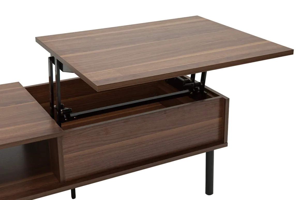 Miliboo Table Basse-Table basse relevable rectangulaire bois foncé finition noyer et métal noir L100 cm KANE