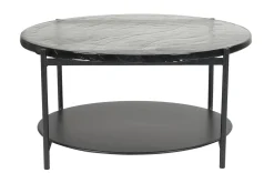 Miliboo Table Basse-Table basse ronde avec double plateau en verre recyclé et métal noir D85 cm WELLE