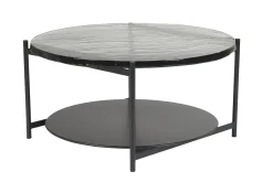 Miliboo Table Basse-Table basse ronde avec double plateau en verre recyclé et métal noir D85 cm WELLE
