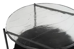 Miliboo Table Basse-Table basse ronde avec double plateau en verre recyclé et métal noir D85 cm WELLE