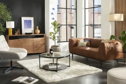 Miliboo Table Basse-Table basse ronde avec double plateau en verre recyclé et métal noir D85 cm WELLE