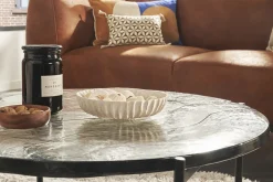 Miliboo Table Basse-Table basse ronde avec double plateau en verre recyclé et métal noir D85 cm WELLE