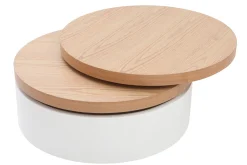 Miliboo Table Basse-Table basse ronde avec plateaux pivotants et rangement blanc et bois clair chêne D80 cm ICON